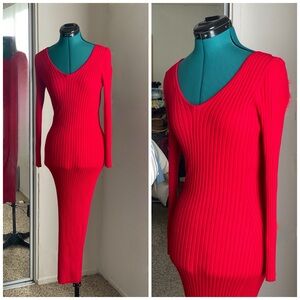 Hera Collection Vibrant Red Bodycon Ribbed Knit Dress Size M